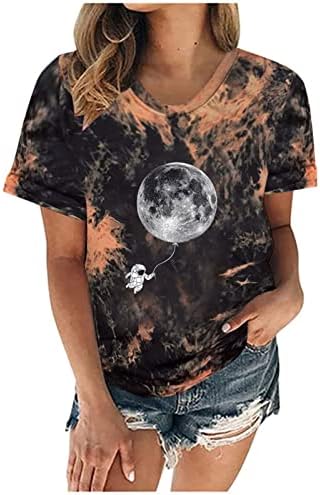 Дамска Лятна Тениска с принтом на Слънцето и Луната, Топ с къс ръкав и кръгло деколте, Ежедневни Забавна тениска
