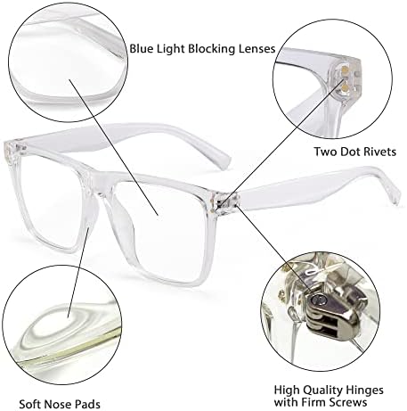 GLINDAR Blue Light Блокер Очила за Жени И Мъже, Големи Квадратни Компютърни Очила, Намаляват Напрежението на