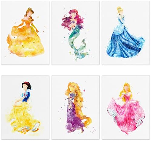 Плакати за декора на стените в стаята на Принцесата, 6 опаковки, Фигура за момичета, 8x10 инча, Прекрасни Акварели
