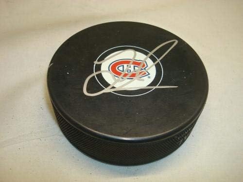 Джейкъб Де Ла Роуз подписа хокей шайба Монреал Канадиенс с автограф от 1B - за Миене на НХЛ с автограф