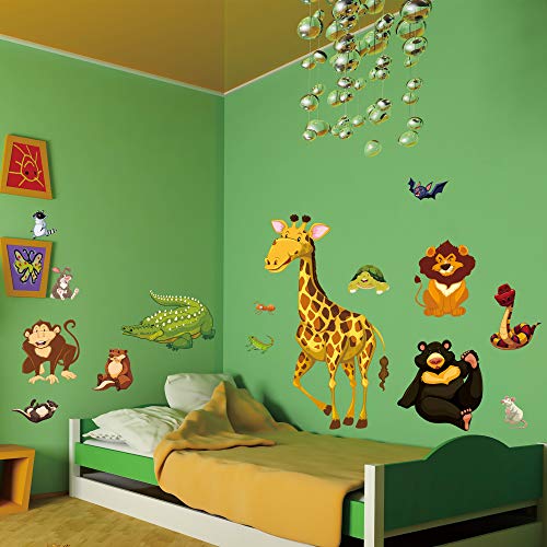 RW-1079 Гигантски Животни на Джунглата Стикери За Стена 3D Диви Горски Животни Стикери За Стена САМ Подвижна Жираф Лъв, Мечка Маймуна, Змия Сафари Светът е Декор за Деца