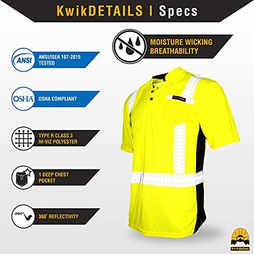 KwikSafety - Шарлот, Северна Каролина - Защитна риза Estimator с къс ръкав копчета с Y-Образно деколте - Светоотражающее съоръжения с повишена видимост от 2-ри клас по стандарт