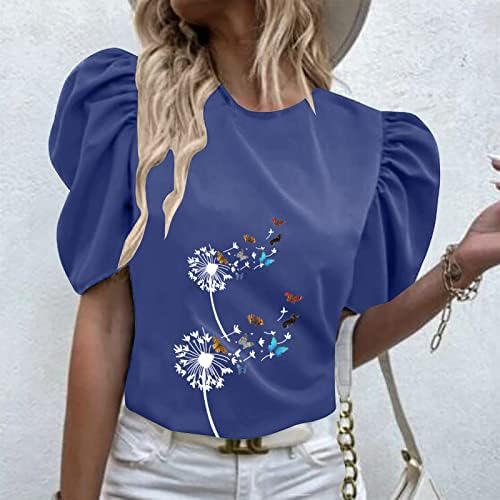 lcepcy / Летни Тениски с графичен Дизайн за Жени, Всекидневни Топ с Буйни ръкав и кръгло деколте, Работни Блузи