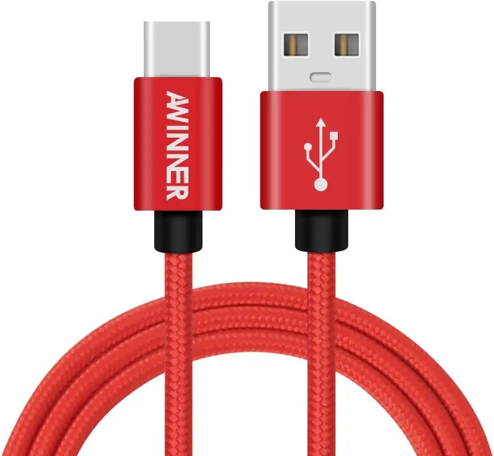 Кабел USB Type C-Кабел за бързо зареждане AWINNER от USB A до Type C, Сплетен Кабел за бързо зарядно устройство, USB C (3,3 фута, Червен)