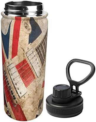 Бутилка за вода Реколта-Китара-Британски флаг, 18 Мл, Широка Колба От Неръждаема Стомана С Вакуумна Изолация И Херметически Капак С Улей