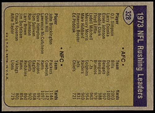 1974 Topps # 328 Rushing Leaders Оа Дж. Симпсън/Джон Брокингтон Биллс/ Пэкерс (Футболна карта) EX/ MT+ Биллс / Пэкерс Охайо Св. / USC / Градски колеж в Сан Франциско