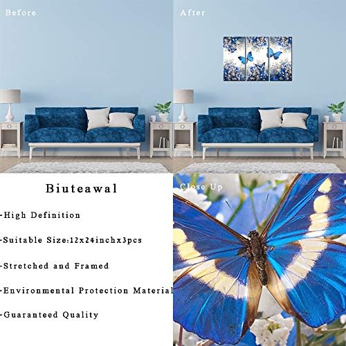 Biuteawal - 3, Панел Печат върху Платно Синя Пеперуда Монтиране на Изкуството на Цветя Живопис върху Платно Съвременно Произведение на Изкуството за Дома, Хол, Спалня, Ст