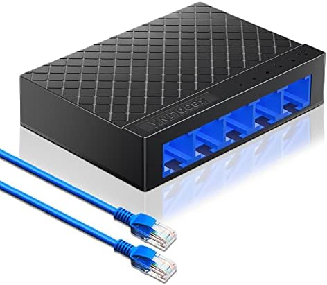 5-port Gigabit Ethernet switch keepLiNK, Unmanaged Мрежата на Газа за настолен монтаж, Пластмасов корпус, Щепсела и да играе с 2 бр 3,28-футовым кабел Cat5 Ethernet