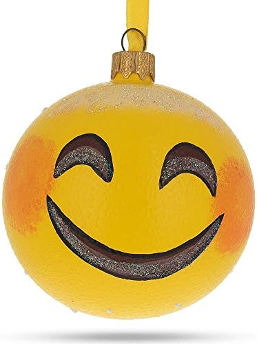 Усмихнато Лице Emoji Стъклена Топка Коледна Украса 3,25 Инча