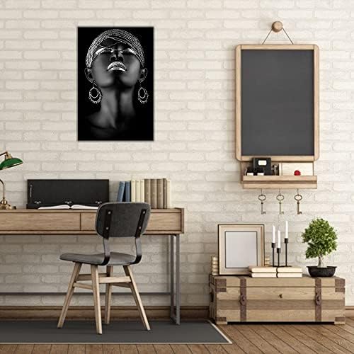 Luodir Афроамериканское Стенно Изкуство - Сребрист Плакат с Портрет на Черно Жена, Минималистичные Отпечатъци върху Платно, Стенен Декор в Черен Цвят, Офис стая, Спалн