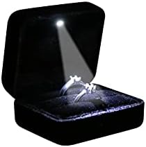 Omeet Кадифе Метална Лъскав Подарък кутия за бижута с led подсветка за Предложения за брак, Годеж, сватба -