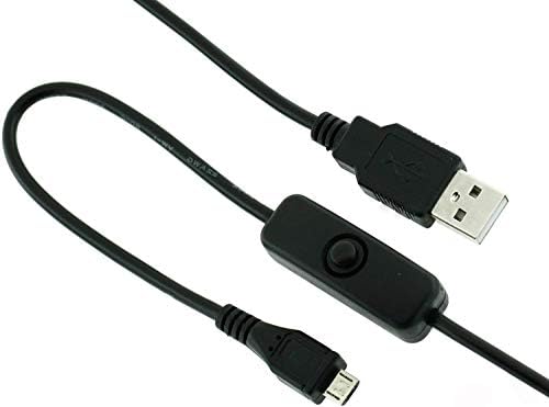 JacobsParts 3A Кабел Micro USB С бутон за включване/изключване на захранването, За Raspberry Pi и зареждане