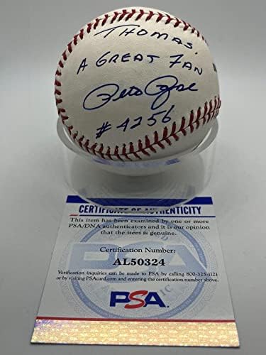 Пийт Роуз Подписа Автограф, Адресованный Томас Голям Поклоннику Бейзбол PSA DNA - Бейзболни топки с Автографи