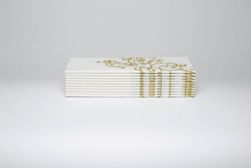Салфетки Simulinen за вечеря - Златисто-бели - Декоративни тъкани и са за Еднократна употреба-Големи салфетки - Меки, абсорбиращи влагата и трайни (19 x 17 - Кутия от 60 броя)