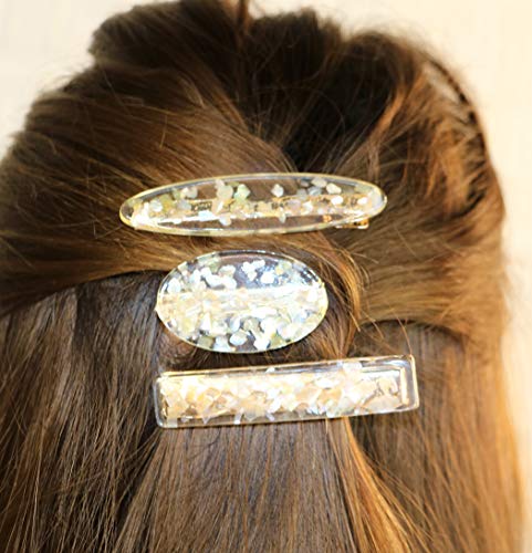Rosemarie Collections Дамски дизайнерска шнола за коса със златни петна и прозрачен люцитом, аксесоари от кожа