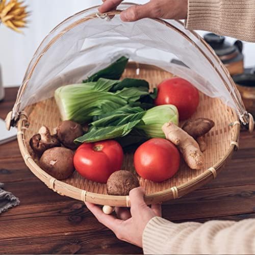 Кръгла бамбук кошница за палатки Xshelley с капак, зеленчуци/плодове, хляб, кошница за съхранение (диаметър