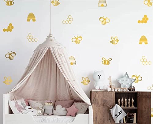 Геометрични Стикери за украса на стените във вид на Пчелни Клетки за Детска Стая, Сменяеми Етикети за Декора