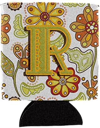 Carolin's Treasures CJ2003-RCC с цветя горчично-зелената буква R Титуляр за буркани или бутилки, калъф за охладител,