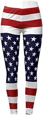 Гамаши, с висока талия за жени, Непрозрачни Панталони за Йога в Лента с изображение на Знамето на САЩ, Звезди,