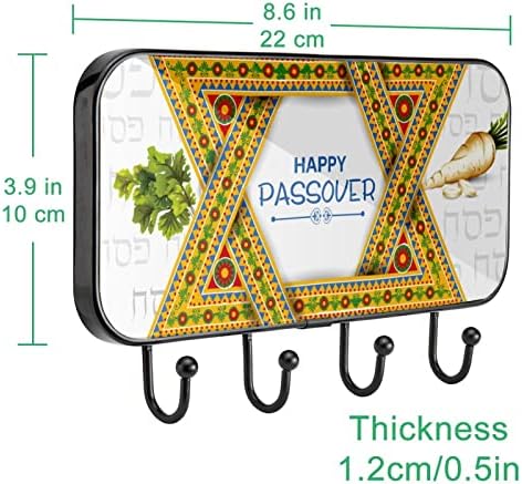Закачалка за дрехи с принтом Happey Passover Монтиране на стена, Входна Закачалка за дрехи с 4 Куки за дрехи,