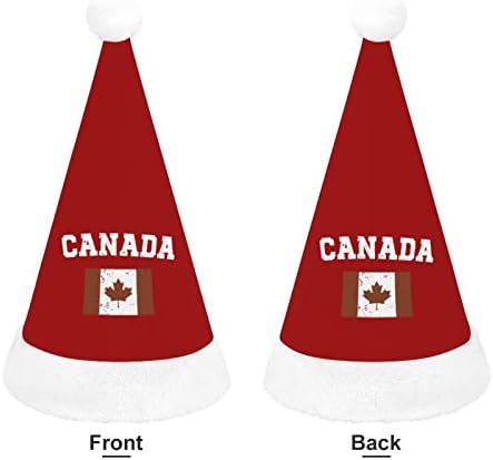 Реколта плюшен коледна шапка с канадски флага, палави и сладки шапки на Дядо Коледа с плюшени полета и удобна