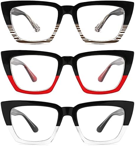 3 Опаковки, Големи очила за четене за жени, нападение от синя светлина, Стилни очила за четене компютърни игри Котешко око, за дами с регулируеми дужками (силата на у?