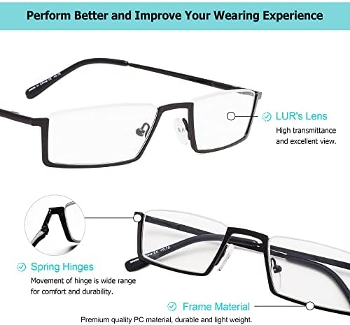 LUR 3 опаковки очила за четене в полукръгла рамка + 3 опаковки на метални очила за четене (само 6 двойки ридеров + 2,25)