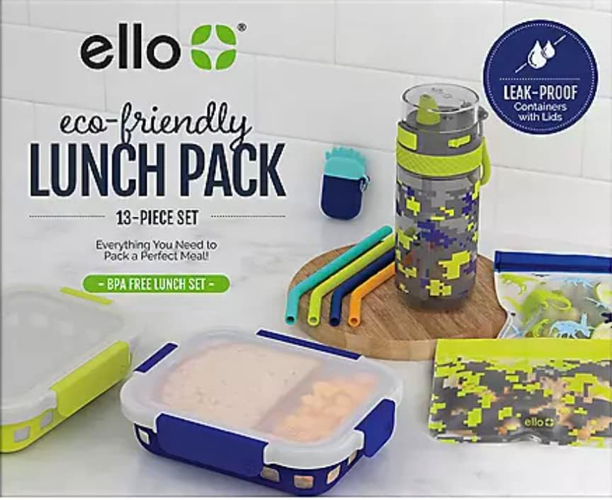 Комплект за обяд Ello Kids, Сламки, чанта с цип и бутилка за вода от 13 теми - Лилаво ... (кашмир)