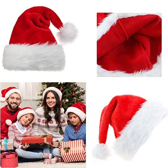 Шапки на дядо коледа, 4шт Коледни Шапки, Плюшени Коледни Шапки За Възрастни + Деца с Традиционните Червени Коледни