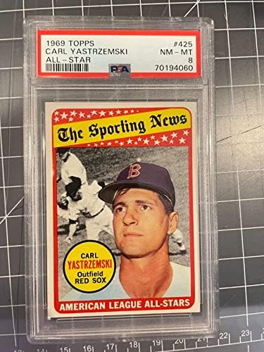 1969 Бейзболна картичка Topps #425 Карл Ястржемски Red Sox All Star Psa 8 Nm / mt - Бейзболни картички с надпис Slabbed