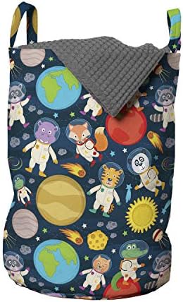 Космическа чанта за дрехи Ambesonne, Забавни Астронавтите, Лети в Космическия свят от Планети, Кошница за дрехи