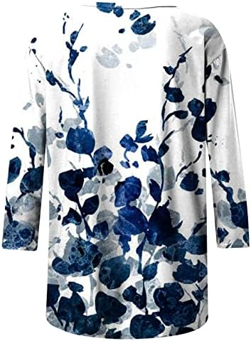 Летни Дамски Тениски с 3/4 ръкав, Блузи Свободно Намаляване с Флорални Принтом, Ежедневни Модни Блузи за излизане