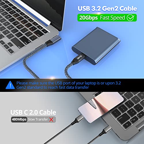 Кабел useBean USB C-USB C 100 W на 3,3 метра, с Правоъгълна USB 3.2 Gen2x2 за пренос на данни на 20 gbps и бързо зареждане PD, кабел за видео монитор Type-C честота от 4 До 60 Hz, за Thunderbolt 3/4, MacBook Pro,