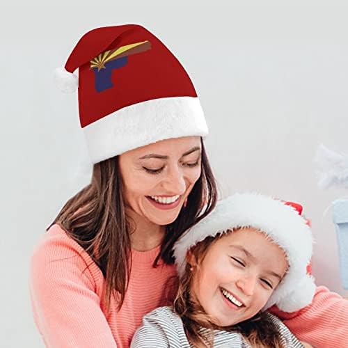 Плюшен Коледна Шапка с Пухкава Флага на щата Аризона, Палави и Сладки Шапки на Дядо Коледа с Плюшени Полета