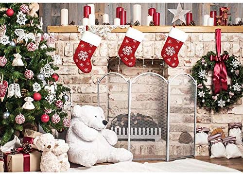 Haboke 7x5ft Мека Кърпа Коледа Камина Фон за Снимки Коледно Дърво Чорап Подарък Декорация за вашето семейно