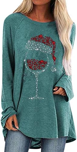 Коледна Рокля, Потници за жени, Блузи-Ризи Големи размери, Чаши за Вино, Тениска с Принтом Шапки на Дядо Коледа,