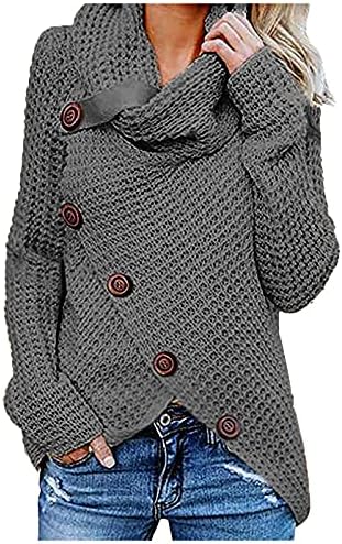 Жена Модерен Есенно-Зимния Пуловер С Дълъг Ръкав Копчета Нередовните Плетени