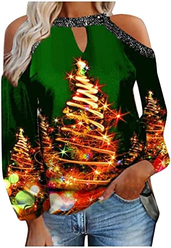 NOKMOPO, Коледни Върхове-Търкане, Дамски Свободна модна Тениска с коледните принтом, Секси Тениска Без презрамки
