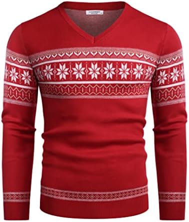 Coofandy Мъжки Ежедневни Пуловер с V образно деколте-Ребрена Плетени, Оборудвана Пуловер с Дълъг Ръкав, Топ