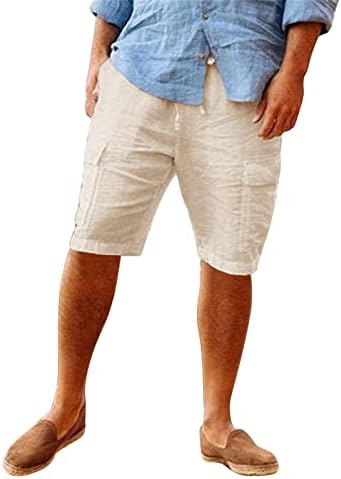 Мъжки Ленени Шорти-Карго 7 инча, Летни Ежедневни Панталони С Еластичен Ластик На Талията, Плажни Шорти на съвсем