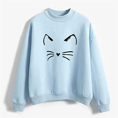 Тениски с Сладък Котка, Дамски Пуловери, Блузи За момичета, Модни Блузи с кръгло деколте и дълги ръкави с Анимационни