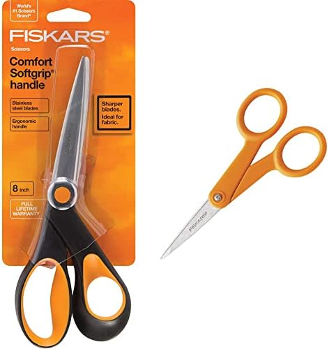 Ножици Fiskars 175800-1002 с мека дръжка, 8 инча, Черни и 94817797 Ножици с микроострием, 5 инча, Оранжево