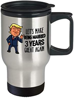 3-та Годишнина на Тръмп Пътна Чаша Третата Година от Брака си Кожена Празник Забавна Кафеена Чаша За Съпруга или Съпруг