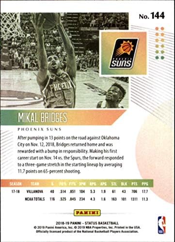 2018-19 Статут на Панини 144 Микал Бриджис новак Финикс Сънс , Баскетболно карта баскетболист в НБА