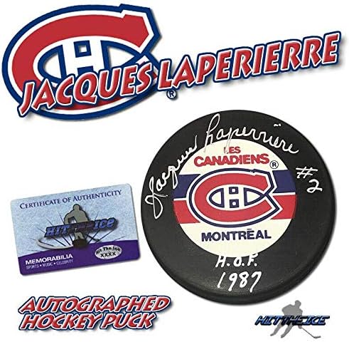 Жак Лаперьер подписа винтажную шайбата Монреал Канадиенс - w/COA HOF - за Миене на НХЛ с автограф