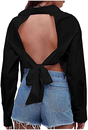 Блузи за Жени, Модни Ежедневни Ризи с Дълъг Ръкав и Копчета, Блузи, Секси Тениска с отворена завязкой на гърба