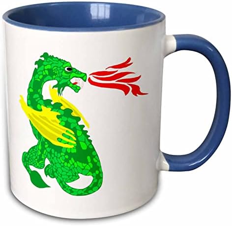 Триизмерна кружка_44810_6 Зелен огнедишащ дракон, два тона Сини чаша, 11 грама, Многоцветен