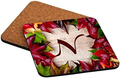 Рики Найт Rikki Knight - Първоначалните Есенни листа в селски стил с буквата N на дървена основа, Твърди Квадратни