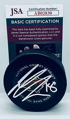Джордан Грийнуей подписал Официалната игра шайбата Минесота Уайлд с автограф от JSA - за Миене на НХЛ с автограф