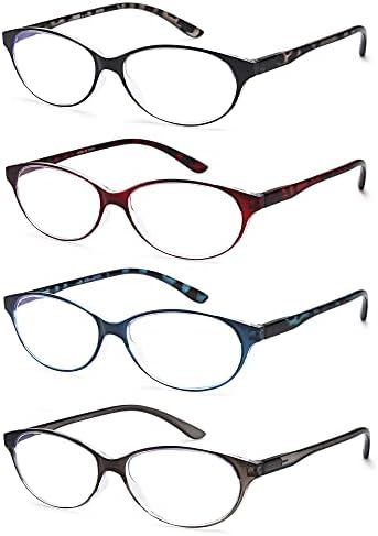 Очила за четене EYEURL Light Blue за жени и мъже - 4 опаковки Овални очила за четене с пружинным тръба на шарнирна